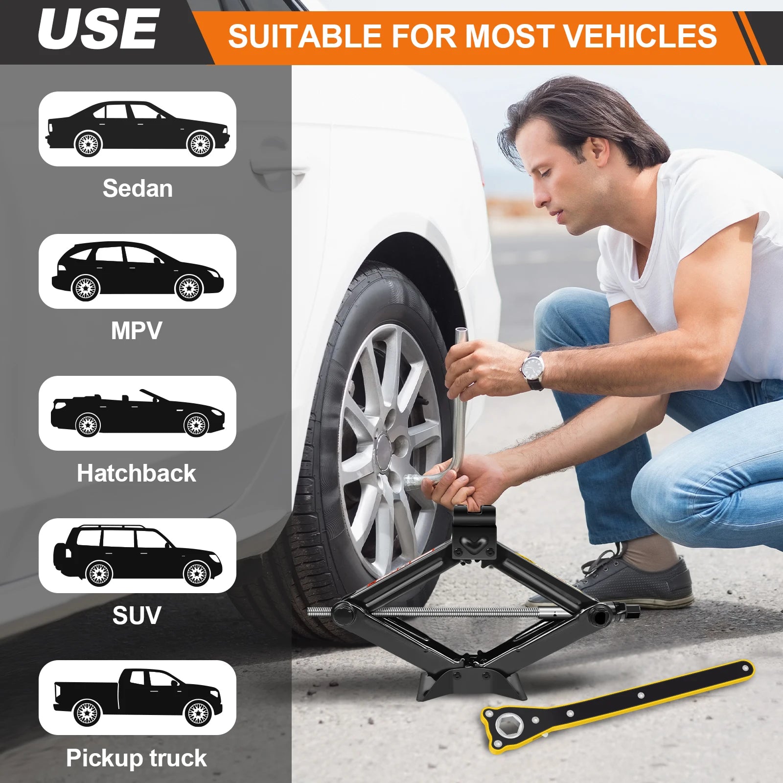 Car Scissor Jack 2T Auto Emergency Crank Lift Stand