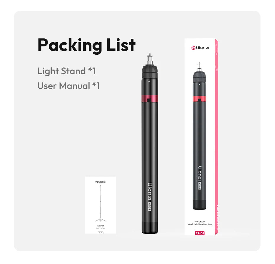 Ulanzi AT-05 2M Heavy Duty Light Stand Foldable Tripod with 1/4" Universal Mount for Photography Video Lights Cameras Livestream