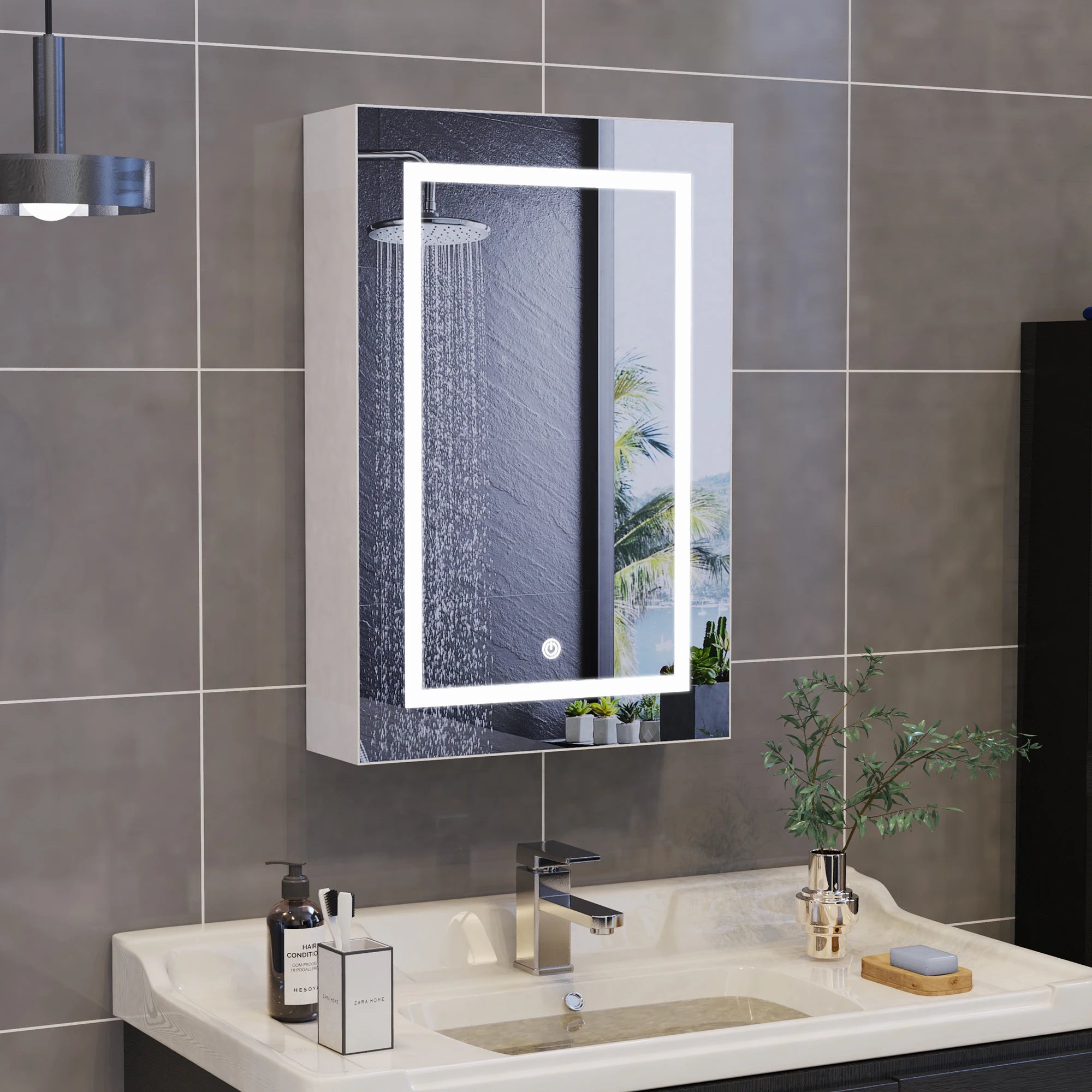 LED Bathroom Mirror Cabinet 80cm Wall Mounted with Storage Shelves