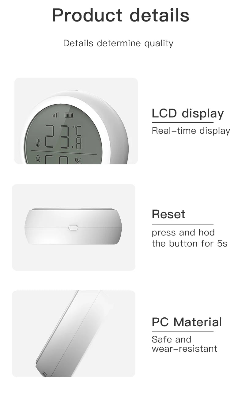 Work with Tuya Smart ZigBee Thermometer Home Indoor Temperature And Humidity Se nsor LCD Display APP Voice Control Alexa Google Home Assistant