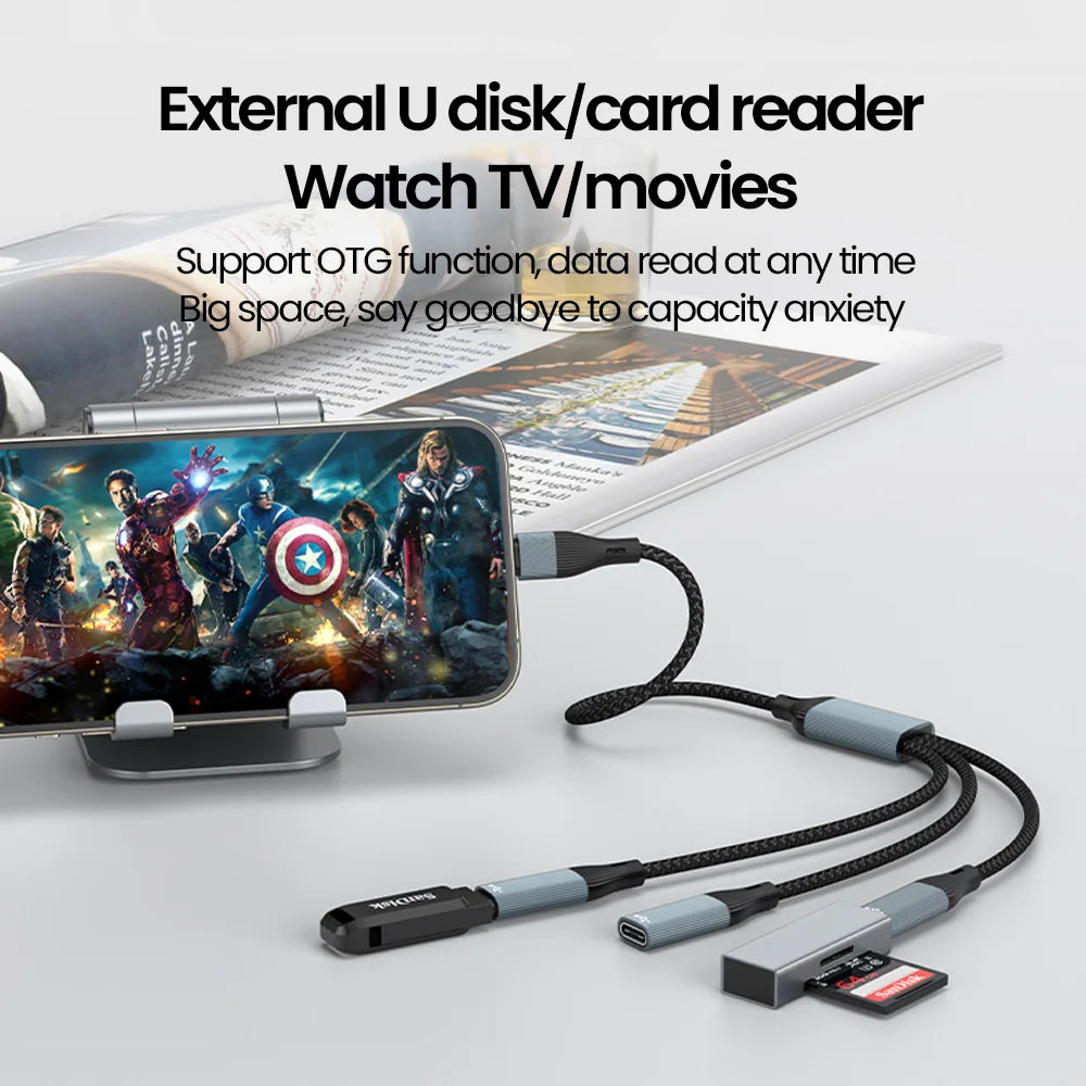USB-keskitinkaapeli, jossa on 2 tai 3 USB-C-liitäntää