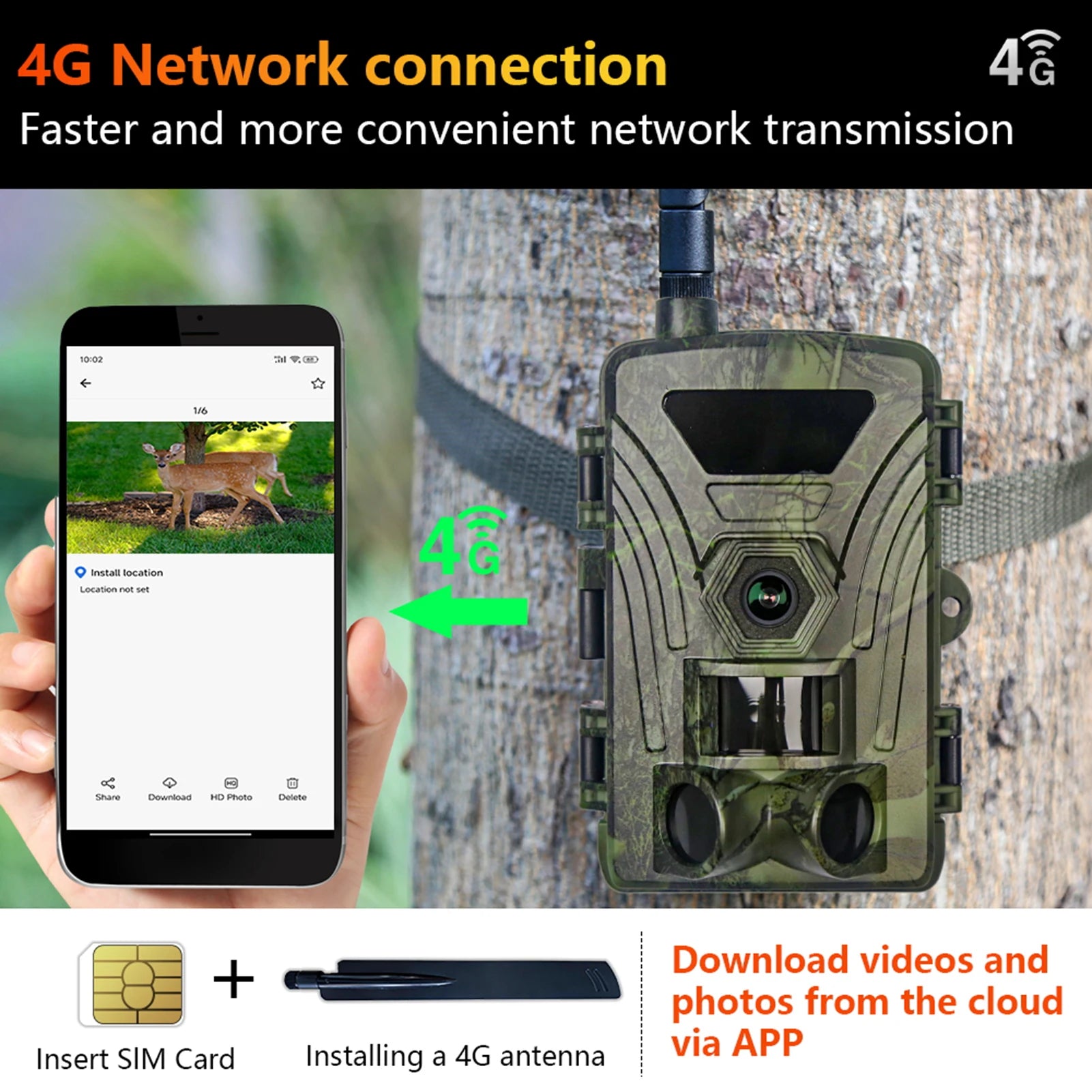 4G Trail Camera 8K Video, 60MP Images, 120° PIR