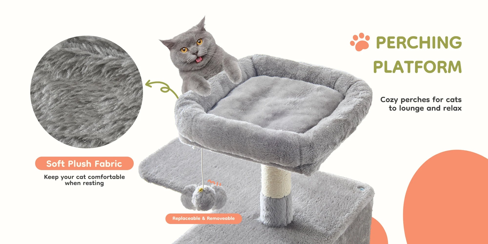 66-Inch Multi-Level Cat Tree Tower with Condo, Hammock & Scratching Posts