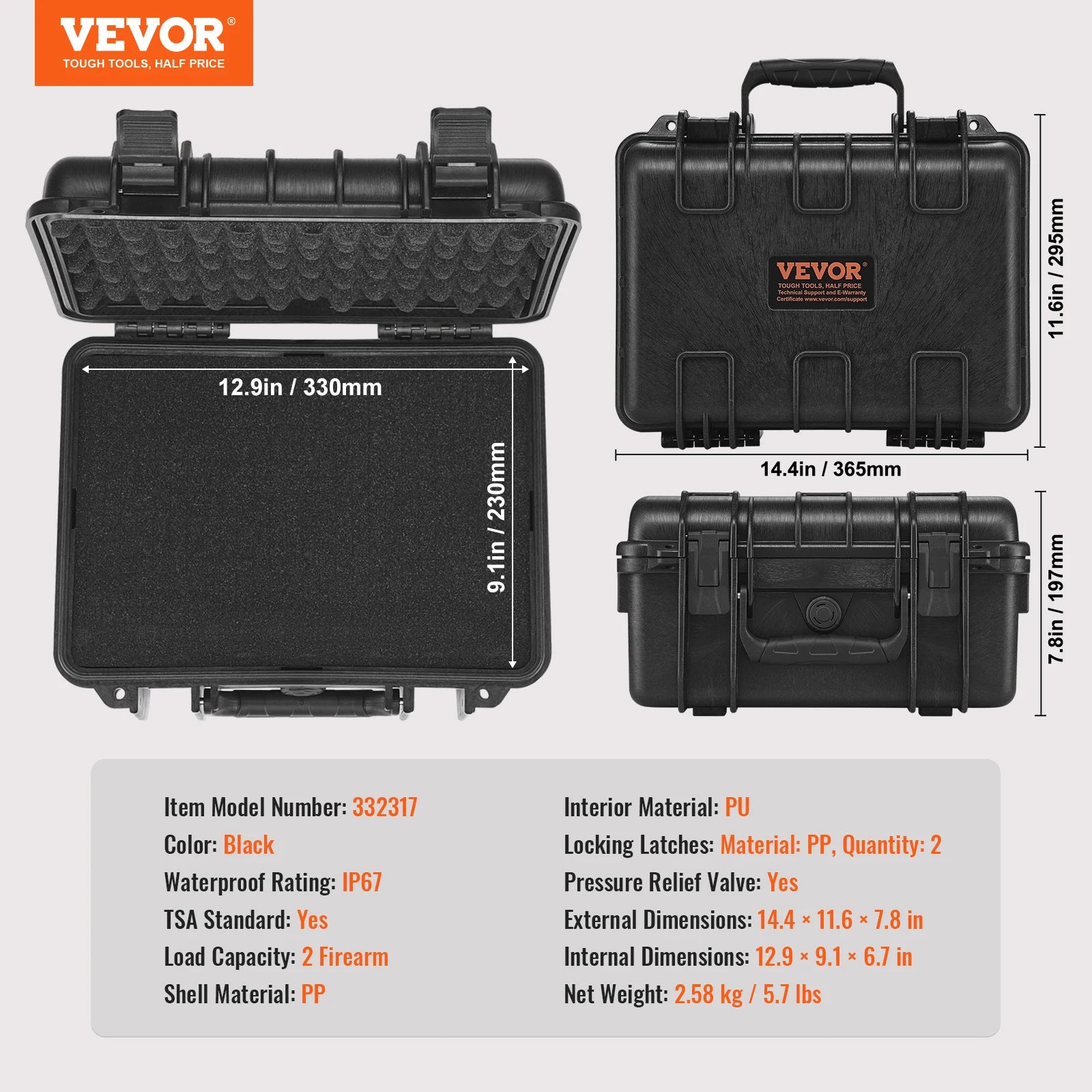 Hard Pistol Case with Pre-Cut Foam IP67 Waterproof TSA Lockable