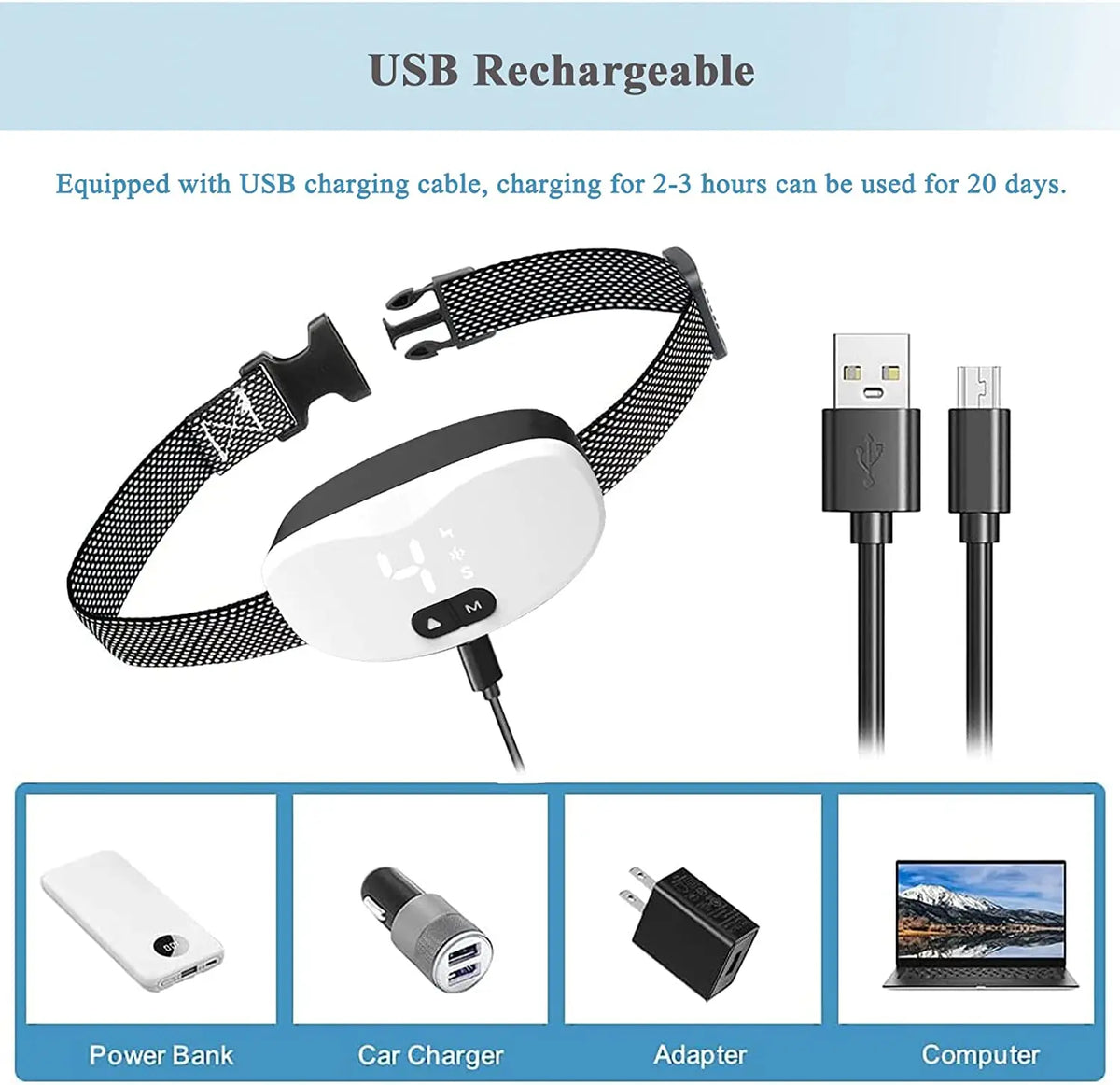 USB-Rechargeable Bark-Response Collar, Model 658