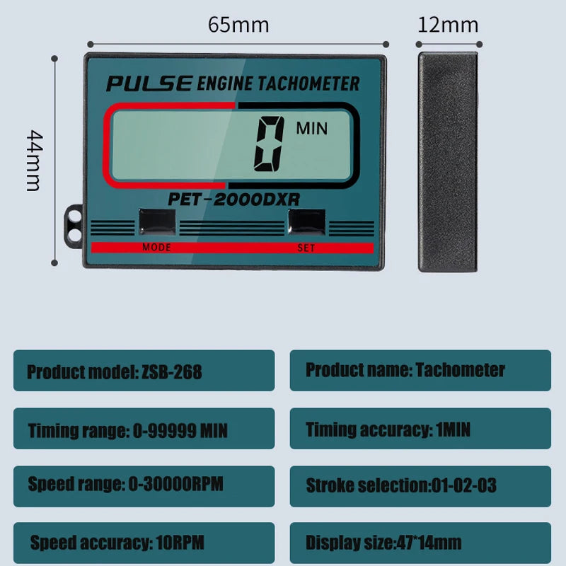 Induktiv varvräknare för motor med LCD och tidtagning