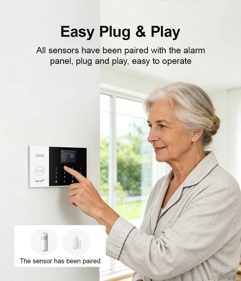 PGST Kit de système d'alarme antivol intelligent 4G WiFi Works with Tuya Works with Smart Life Connexion sans fil Ensemble de capteurs Télécommande Alerte en temps réel Sécurité domicile Bureau Entrepôt Euro