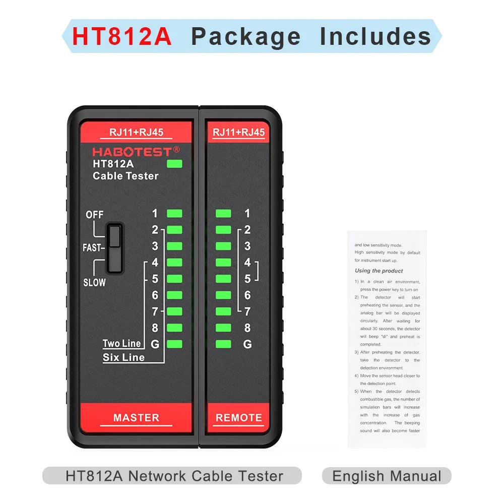 HT812A RJ45- och RJ11-kabeltestare