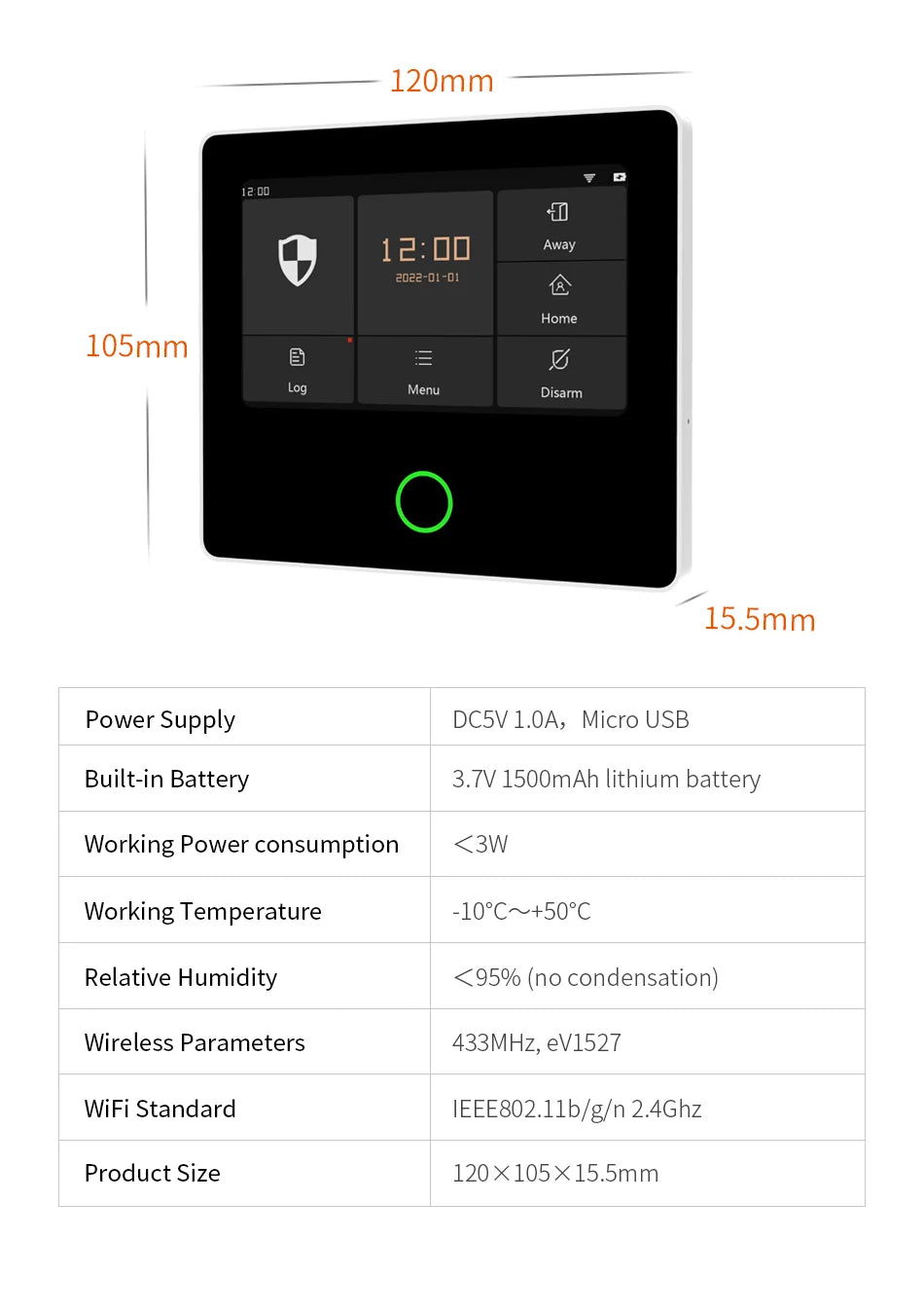 Staniot WiFi SecPanel 5 Wireless Home Alarm System Tuya Smart 4.3" Touch Screen Security Kit Built-in Siren APP Remote Control