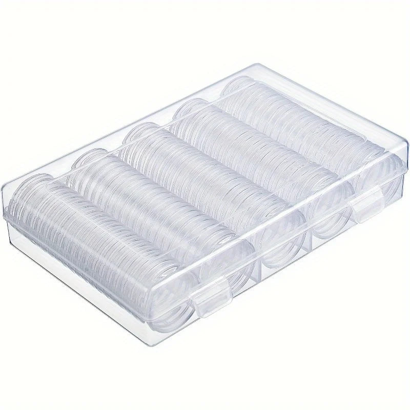 27mm Clear Coin Capsules with Organiser, 100 Pieces
