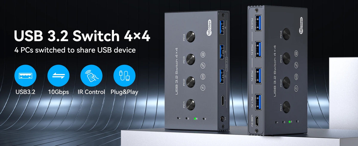 Four-Computer USB Peripheral Sharing Switch