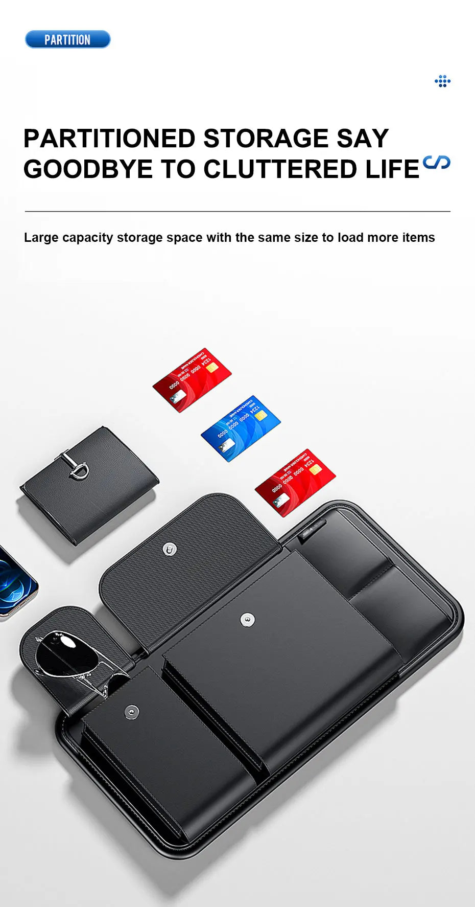 SEAMETAL Luxury Car Sun Visor Organizer Universal Visor Panel Storage Bag PU Leahter Multi-Pocket Auto Storage Pouch Glasses Box