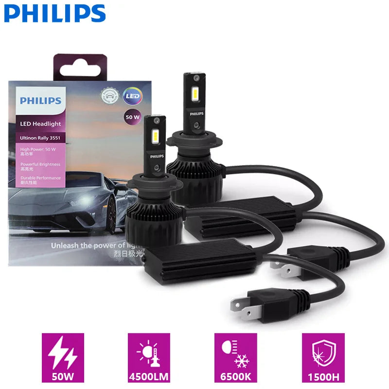 Philips Ultinon Rally 3551 H7 H4 H11 HB3 HB4 HIR2 LED Headlight 100W 9000LM High Power Super Bright Car Light 6500K White Lamps