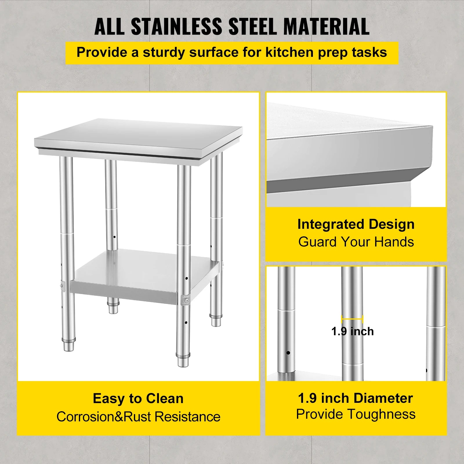 Stainless Steel Kitchen Work Table with Adjustable Shelf