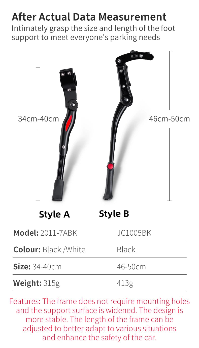 Adjustable Bicycle Kickstand with Stable Anti-Slip Foot Support