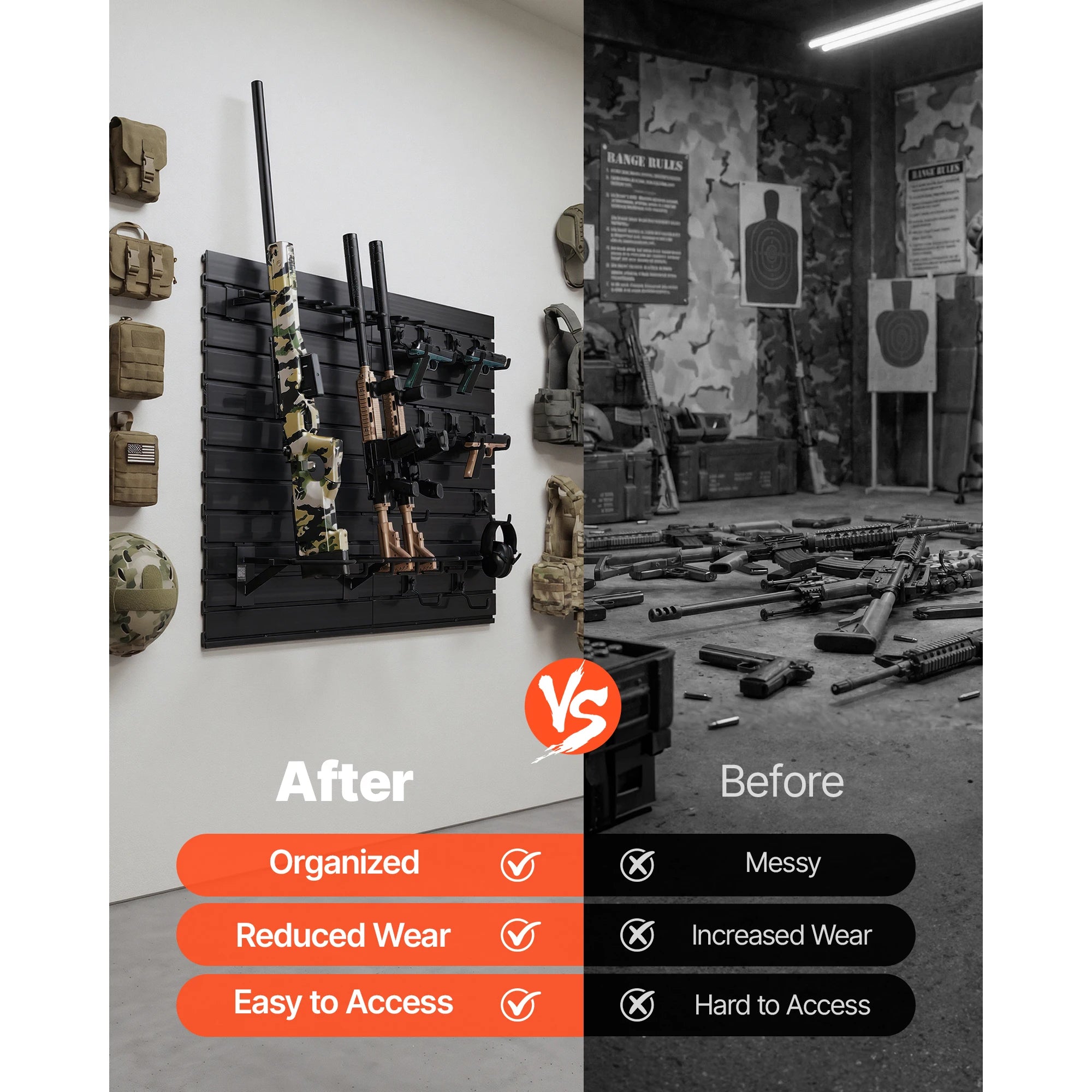 SucceBuy Gun Rack Wall Mount Steel Tactical Rifle Carbine Shotgun Storage Rack Modular Firearms Wall Gear Accessories Organizer