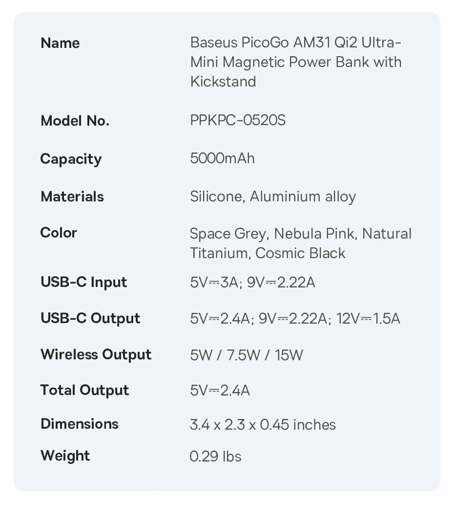Baseus Qi2 Magnetic Power Bank with Kickstand 5000mAh