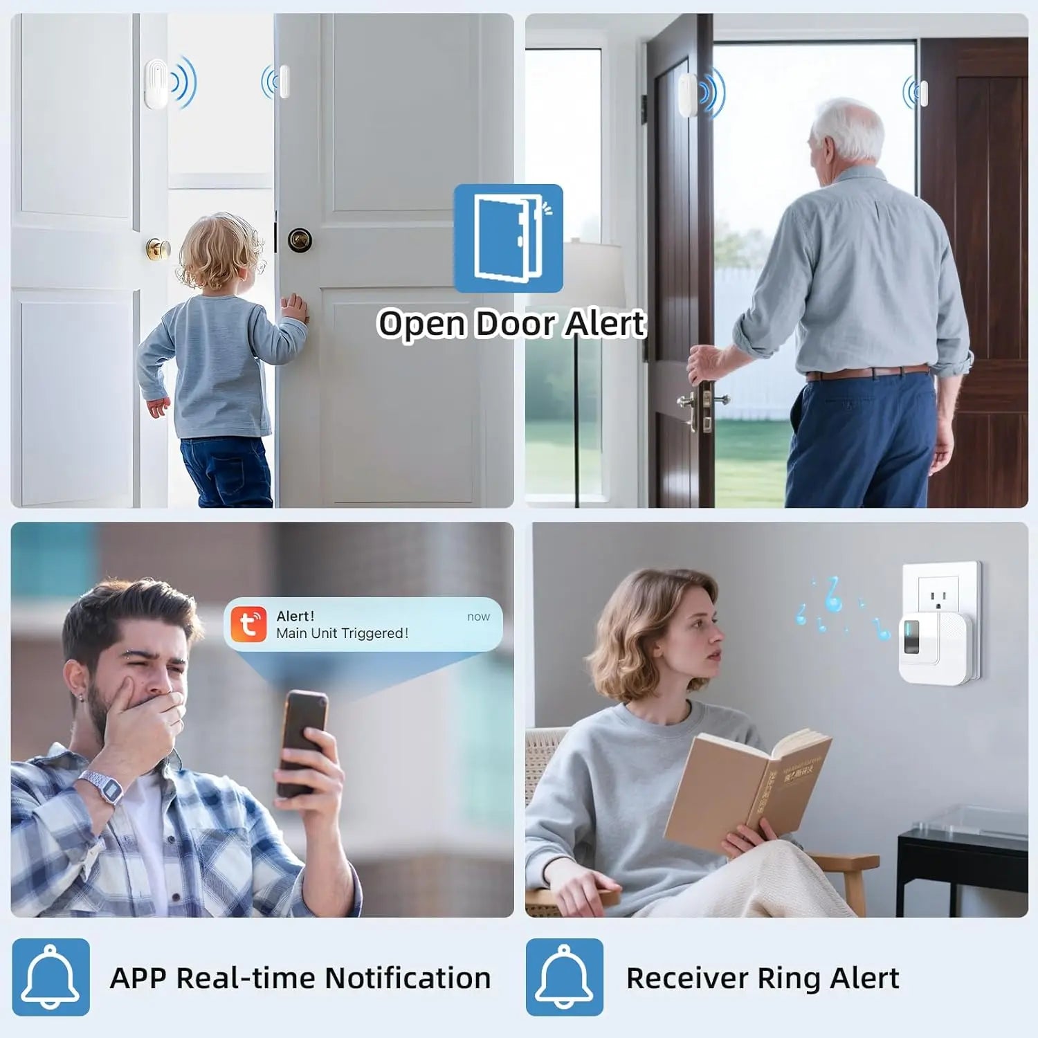 WiFi Door Chime Alert System with Phone Alerts and 4 Sensors