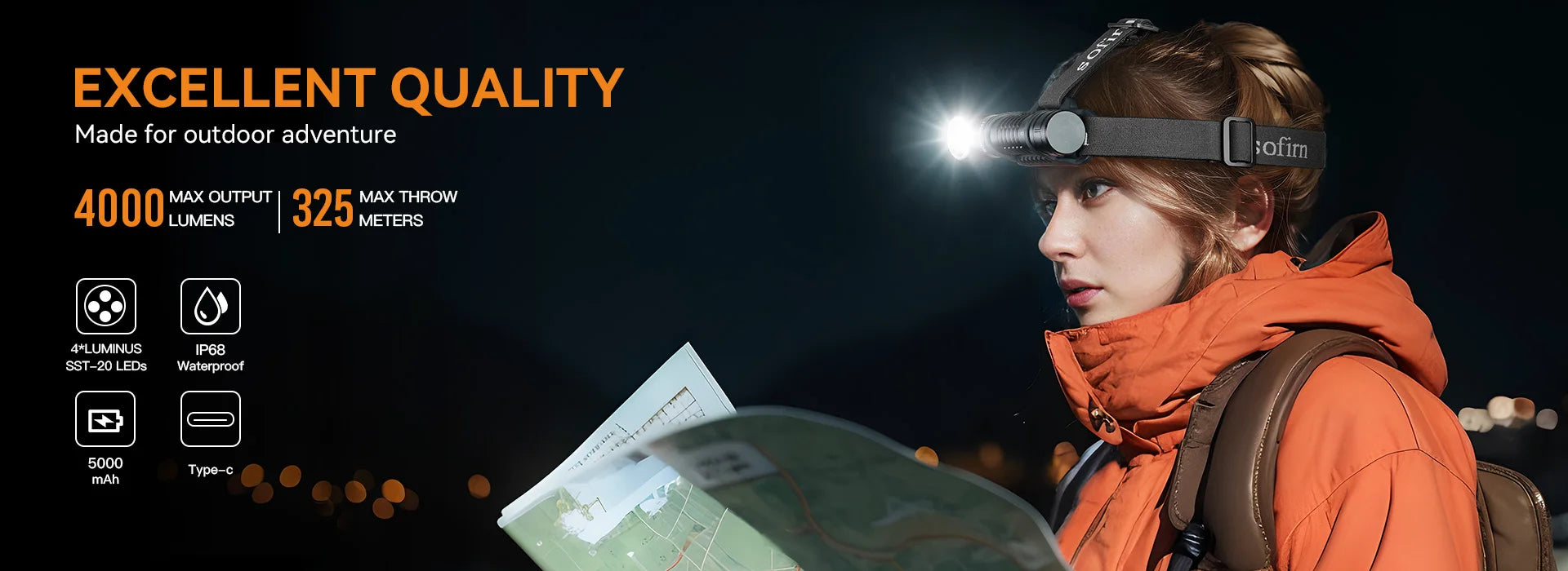 SOFIRN HS41 4000 Lumen Rechargeable LED Headlamp
