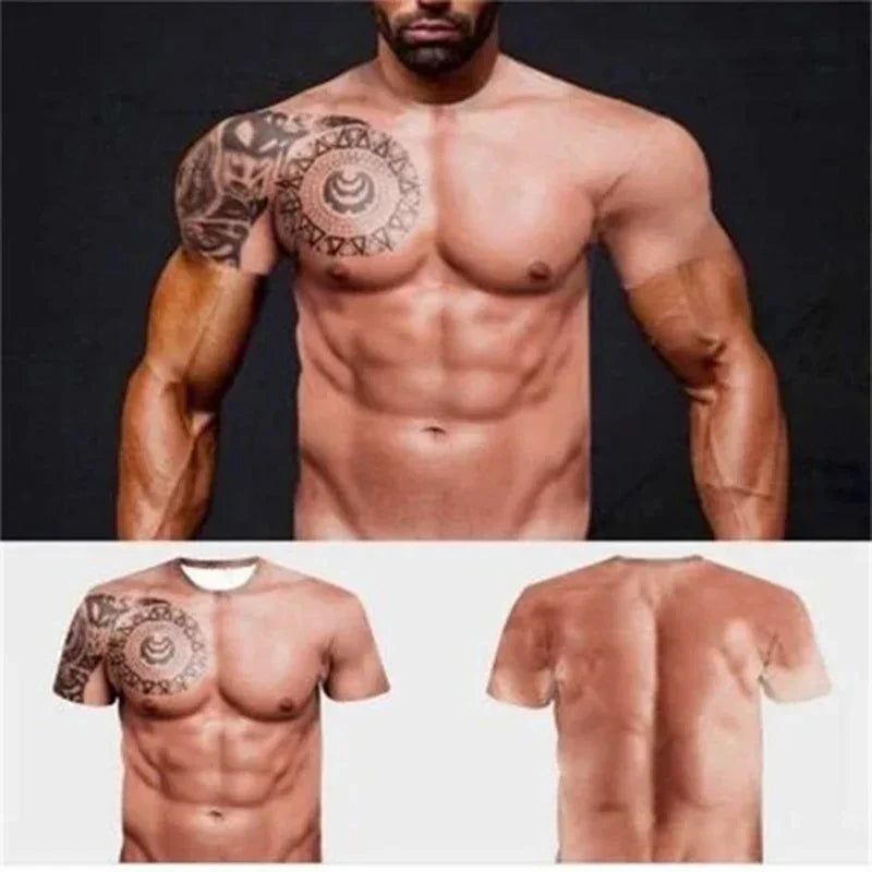 3D Muscle Tattoo Print T-Shirt