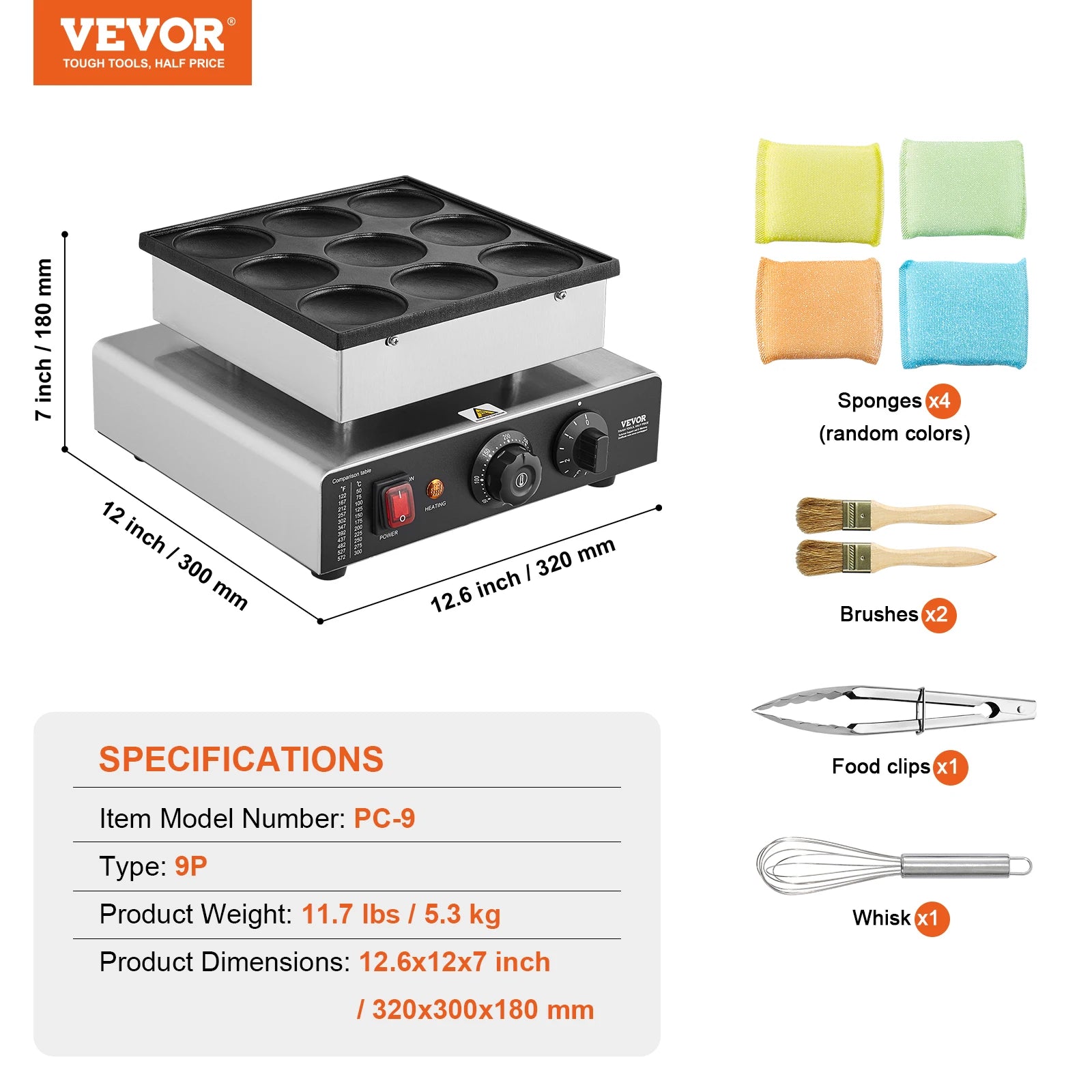 9-Piece Dutch Pancake Maker with Timer & Temperature Control