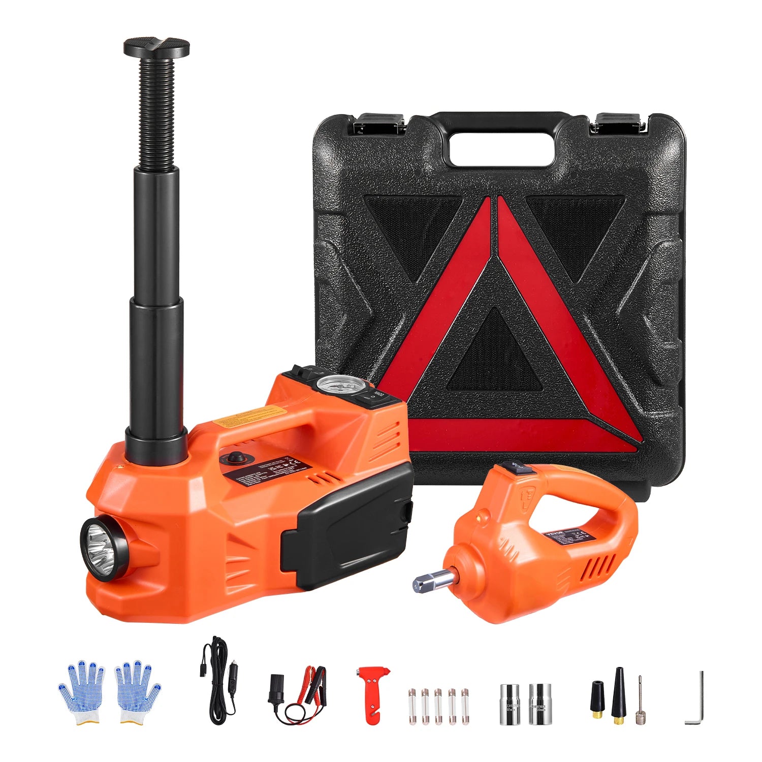 Kit cric elettrico 5T con gonfiatore, chiave a impulsi e luce LED