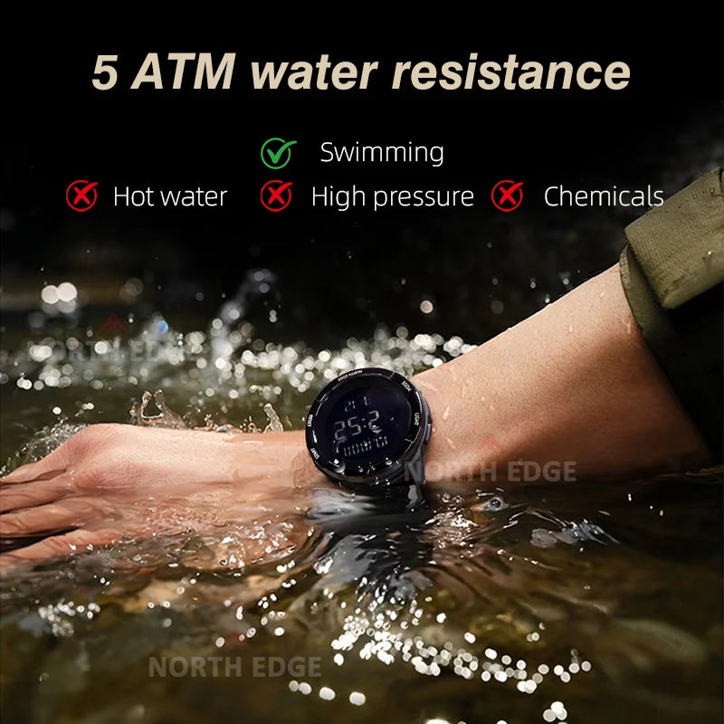 NORTH EDGE 2026 TERRAX Herrenuhr Digitaluhr Outdoor-Sport Schwimmen Wasserdicht 50M Stoppuhr Countdown Elektronische Uhr Für Herren