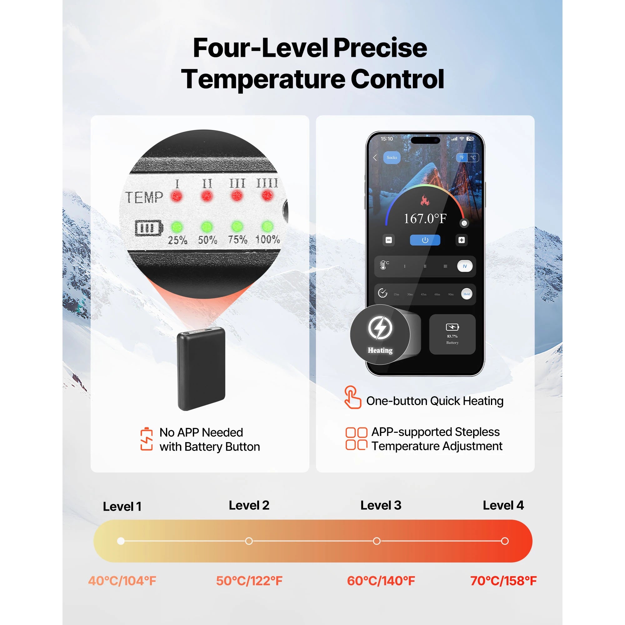 Heated Winter Socks with App Control & 4 Heat Levels for Outdoor Comfort