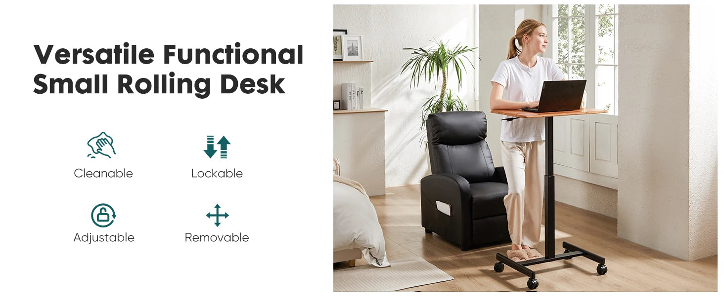 Adjustable Mobile Standing Desk with Wheels for Laptop Work