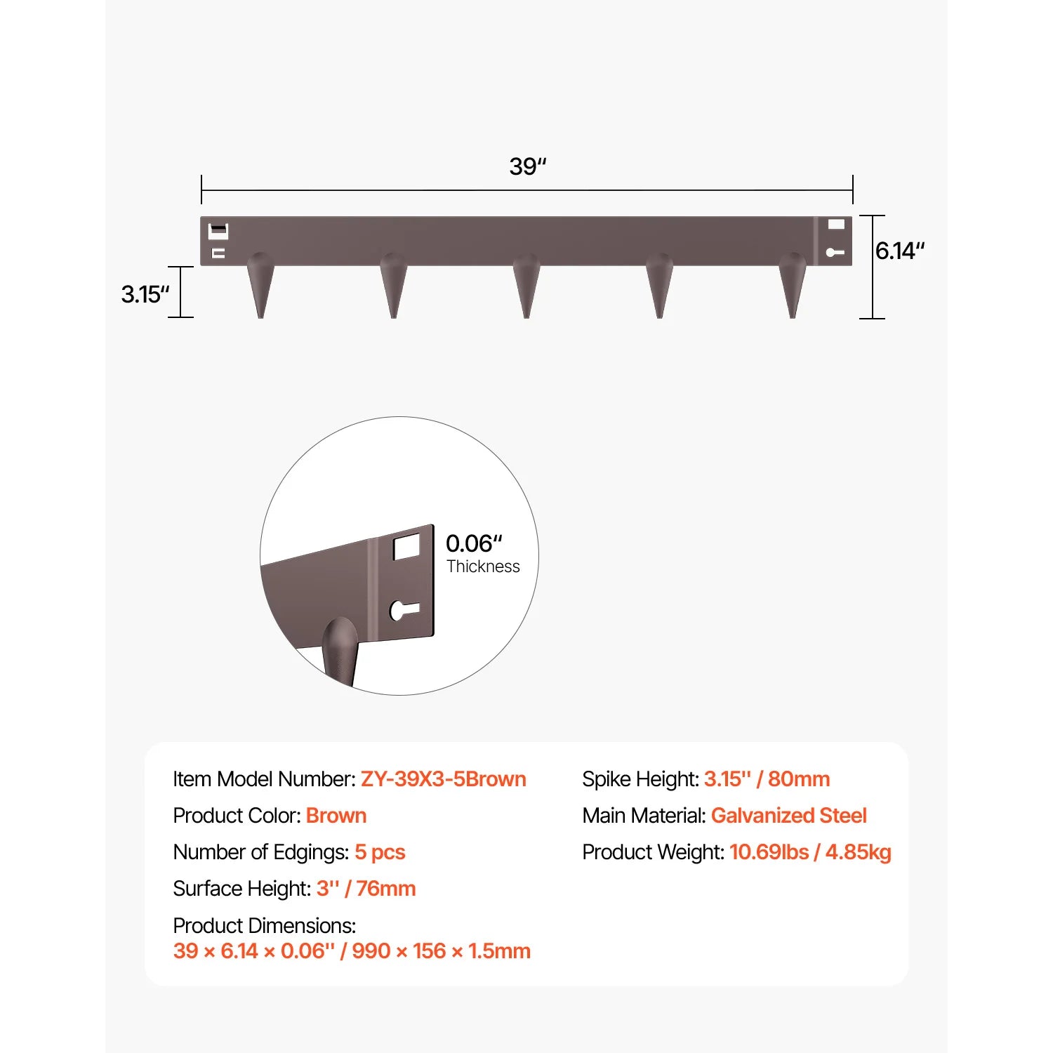 SucceBuy Steel Landscape Edging 5 Pcs 39x3in Rust-Resistant Metal Landscape Edging Bendable Garden Border Heavy Duty Lawn Edging
