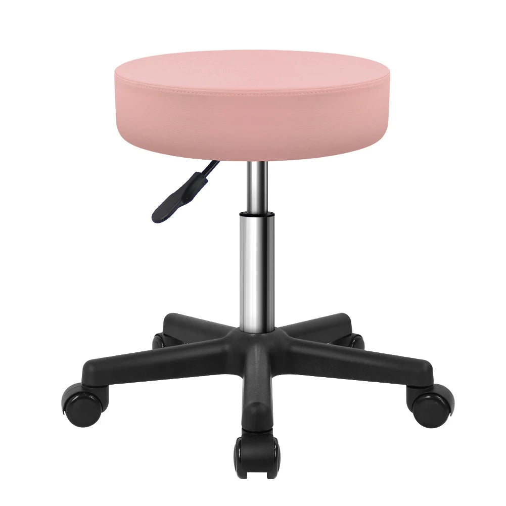 Adjustable Swivel Stool with Wheels Cushioned PU Seat Pink
