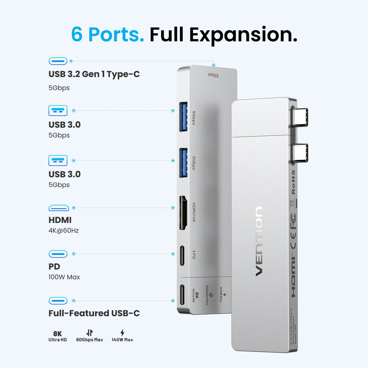 USB-C-Laptop-Hub - 6-in-2 oder 7-in-2