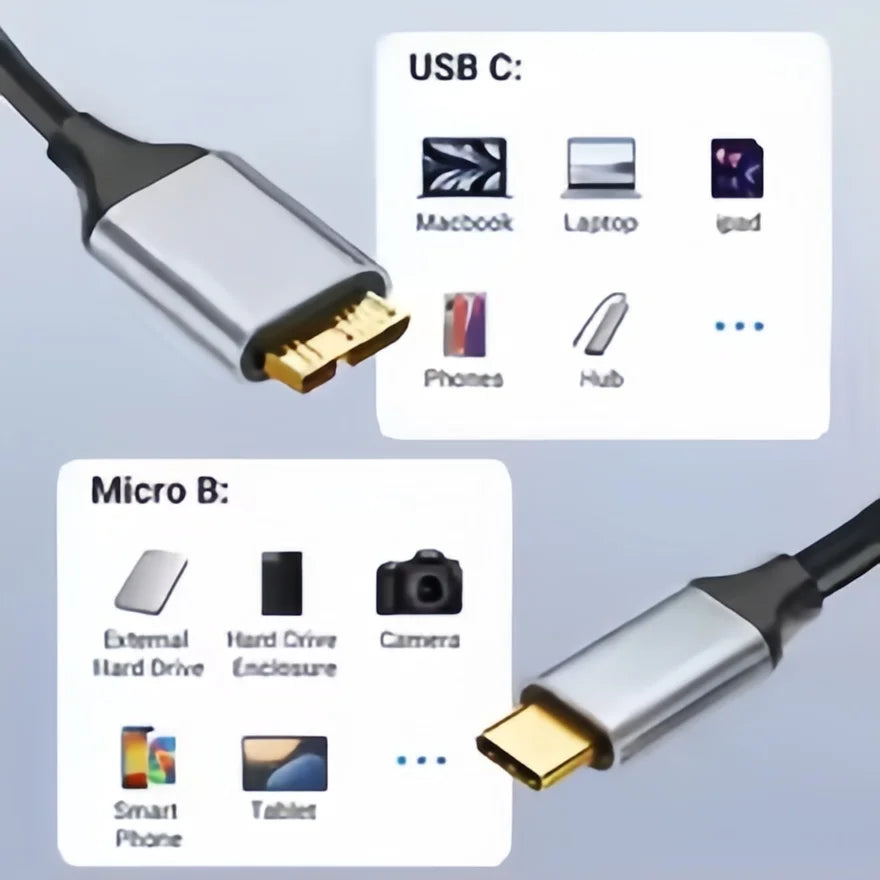 USB C to Micro B Cable 3.0(5Gbps),Type C Male to Micro B Female,for External Hard Drive/SSD (Toshiba,WD,Seagate),MacBook,Laptop