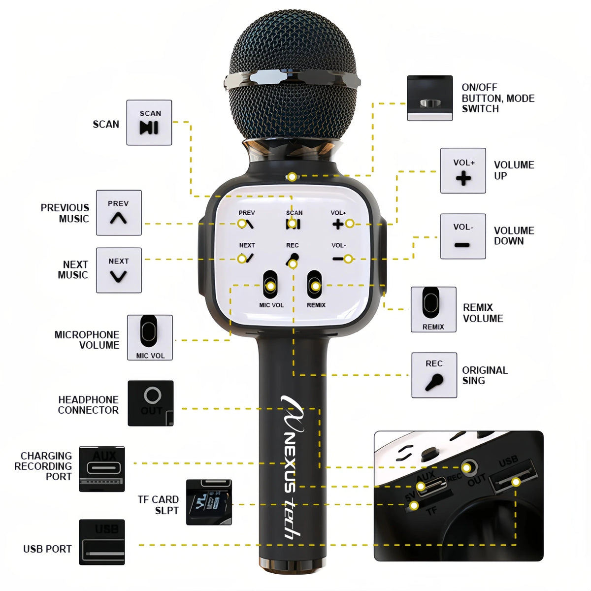 6-in-1 Karaoke Microphone with Bluetooth Speaker