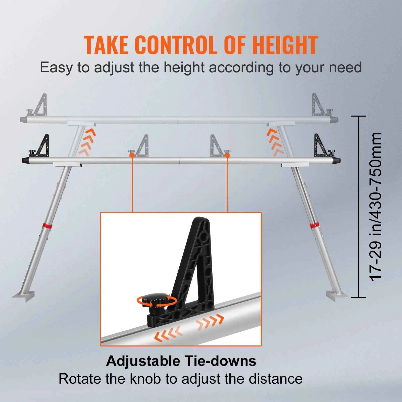 VEVOR Truck Rack 800 lbs Capacity 19-34in Adjustable Height Aluminum Ladder Rack for Truck Kayak with 8 Non-Drilling C-clamps