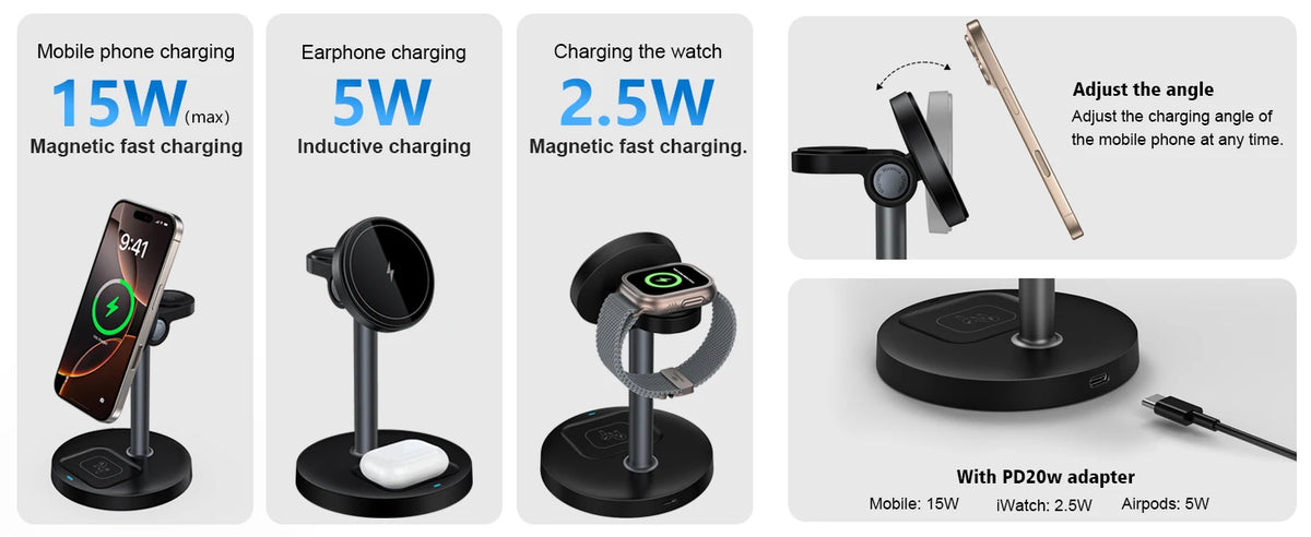 Three-in-One Magnetic Wireless Charging Stand