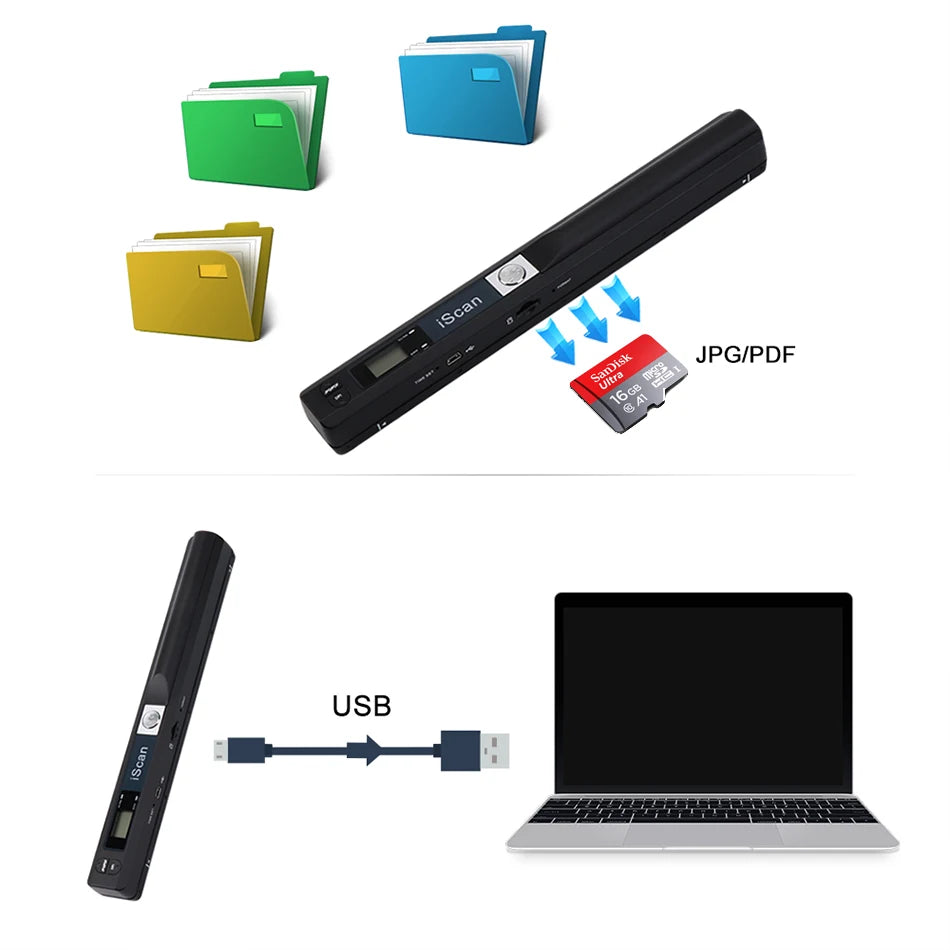 Scaner portabil A4 pentru documente cu stocare pe card de memorie