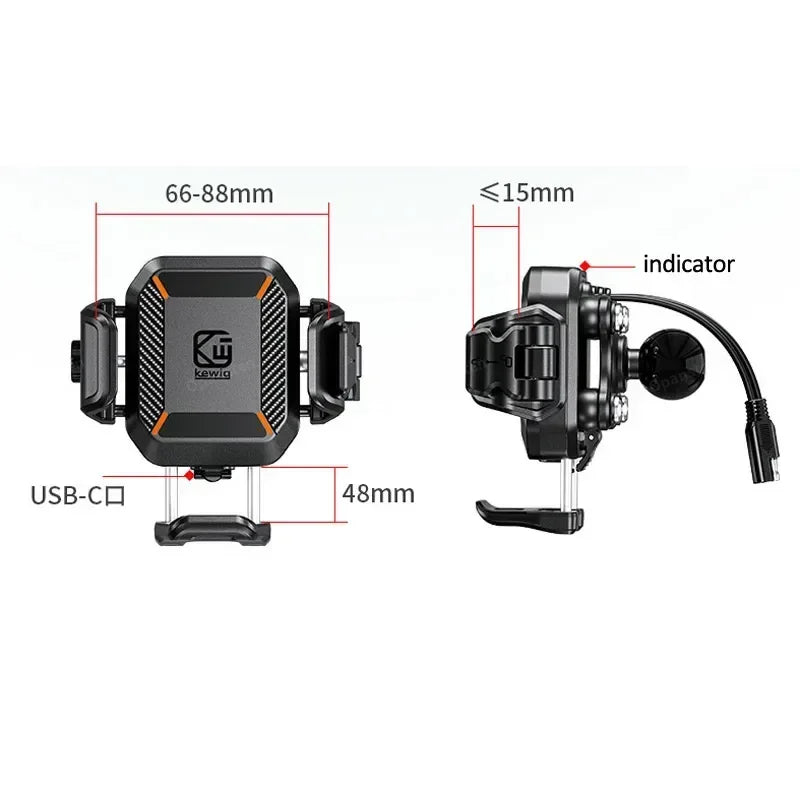 Shockproof Motorcycle Phone Holder 15W Wireless Charger & 36W USB C Fast Charging Motorbike Bicycle Bike Scooter Phone Stand