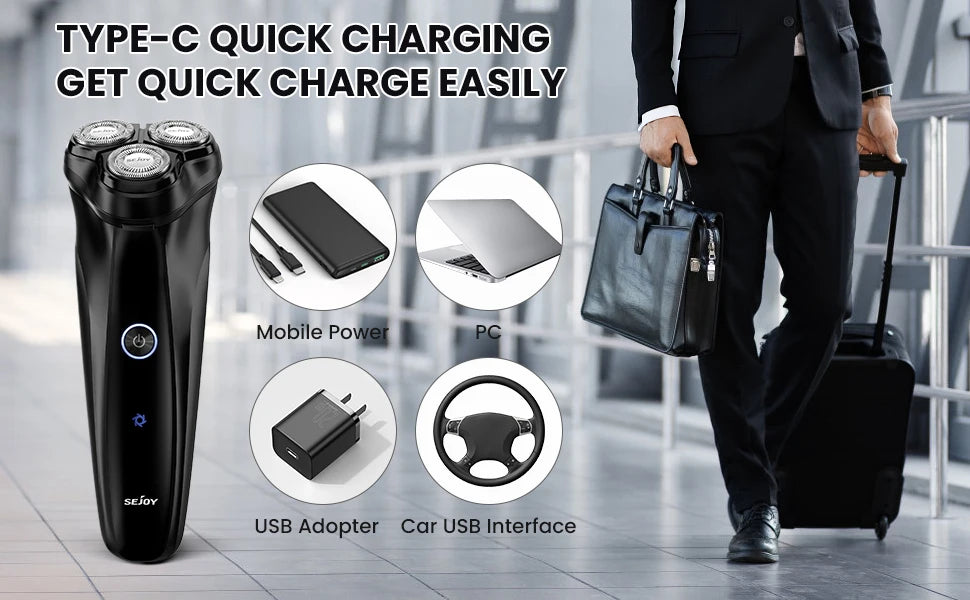Rasoir électrique SEJOY pour hommes, rasoir rotatif 3D