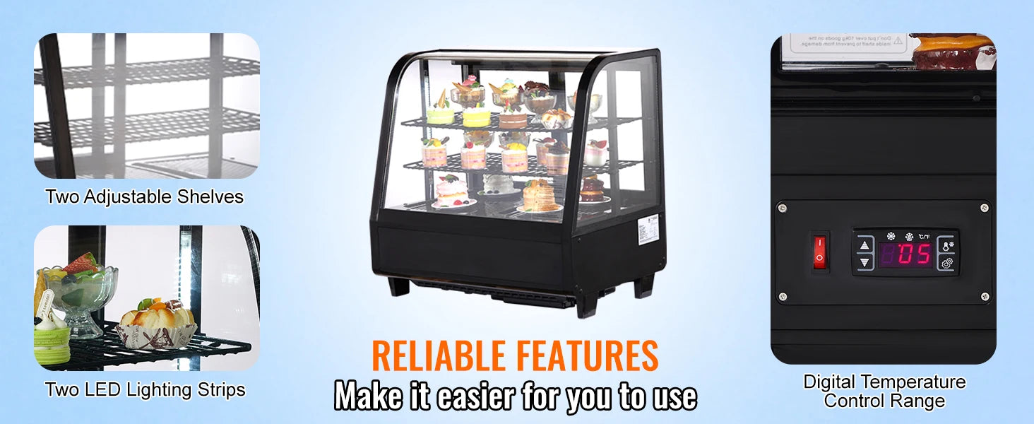 Countertop Refrigerated Display Case with LED Lighting and Turbo Cooling