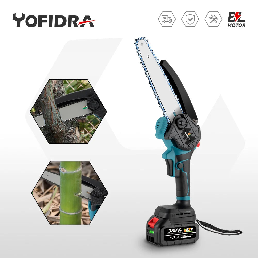 8 Inch Brushless Electric Saw Cordless Oiler Handheld Garden Wood Cutting Logging Chainsaw Power Tool For Makita 18V Battery Pin