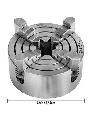 SucceBuy K72-125 Lathe Chuck 5 Inch 4-Jaw Independent Reversible Jaw Metal Lathe Chuck Turning Machine Accessories, Lathes Use