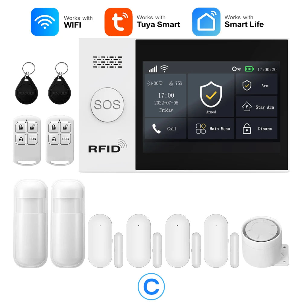 Tuya Smart Life APP Compatible Wireless GSM Alarm System WiFi Burglar Detection Real-Time Alerts for Home Garage Office Shop