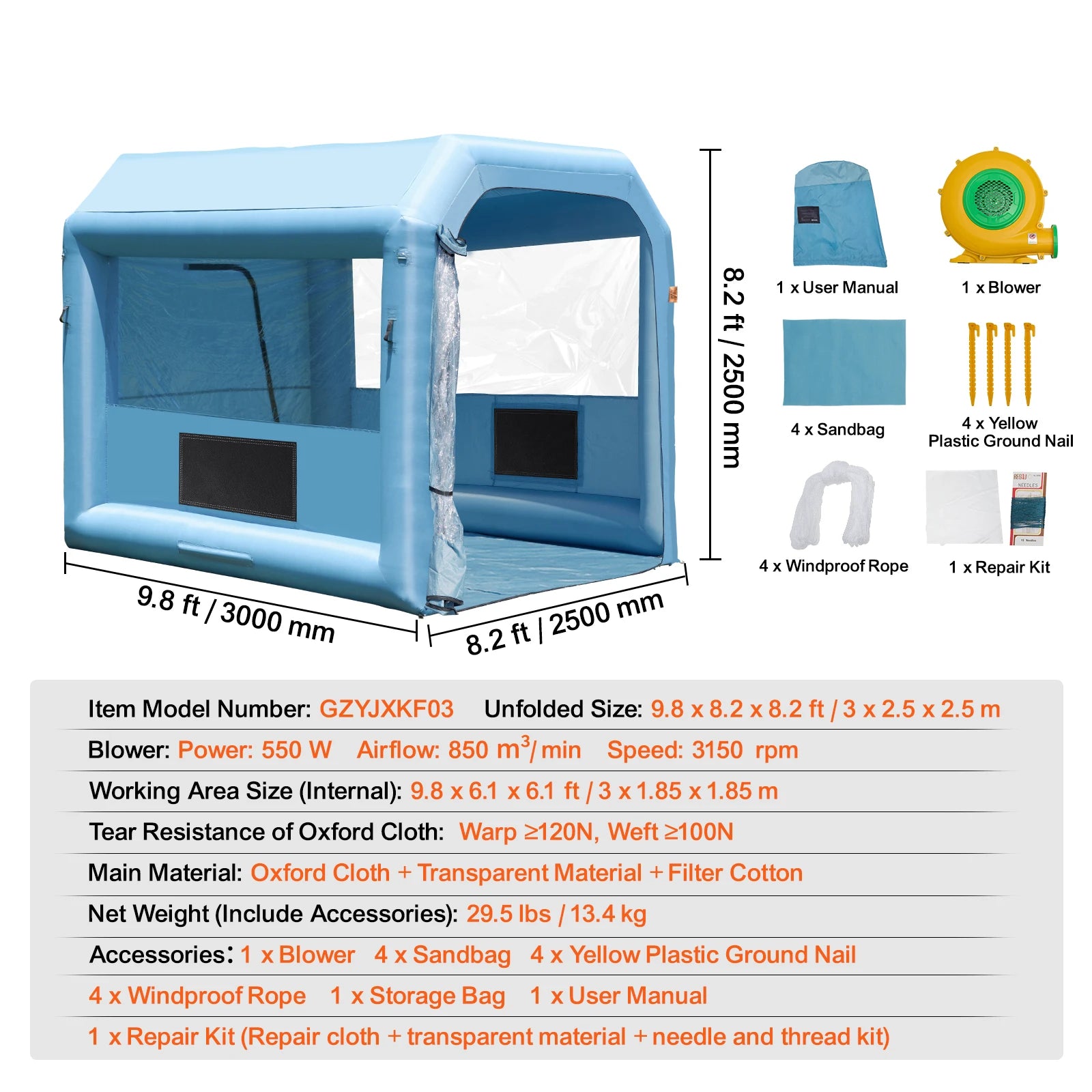 SucceBuy Opblaasbare Spuitcabine met Inflatable Spray Booth met Krachtige Blowers en Luchtfiltersysteem - Draagbare Autospuitcabine