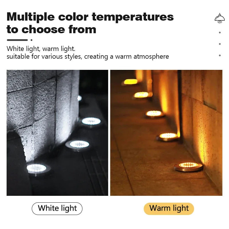 Luz solar de jardim em forma de disco, IP65, do anoitecer ao amanhecer, 4–20 LED