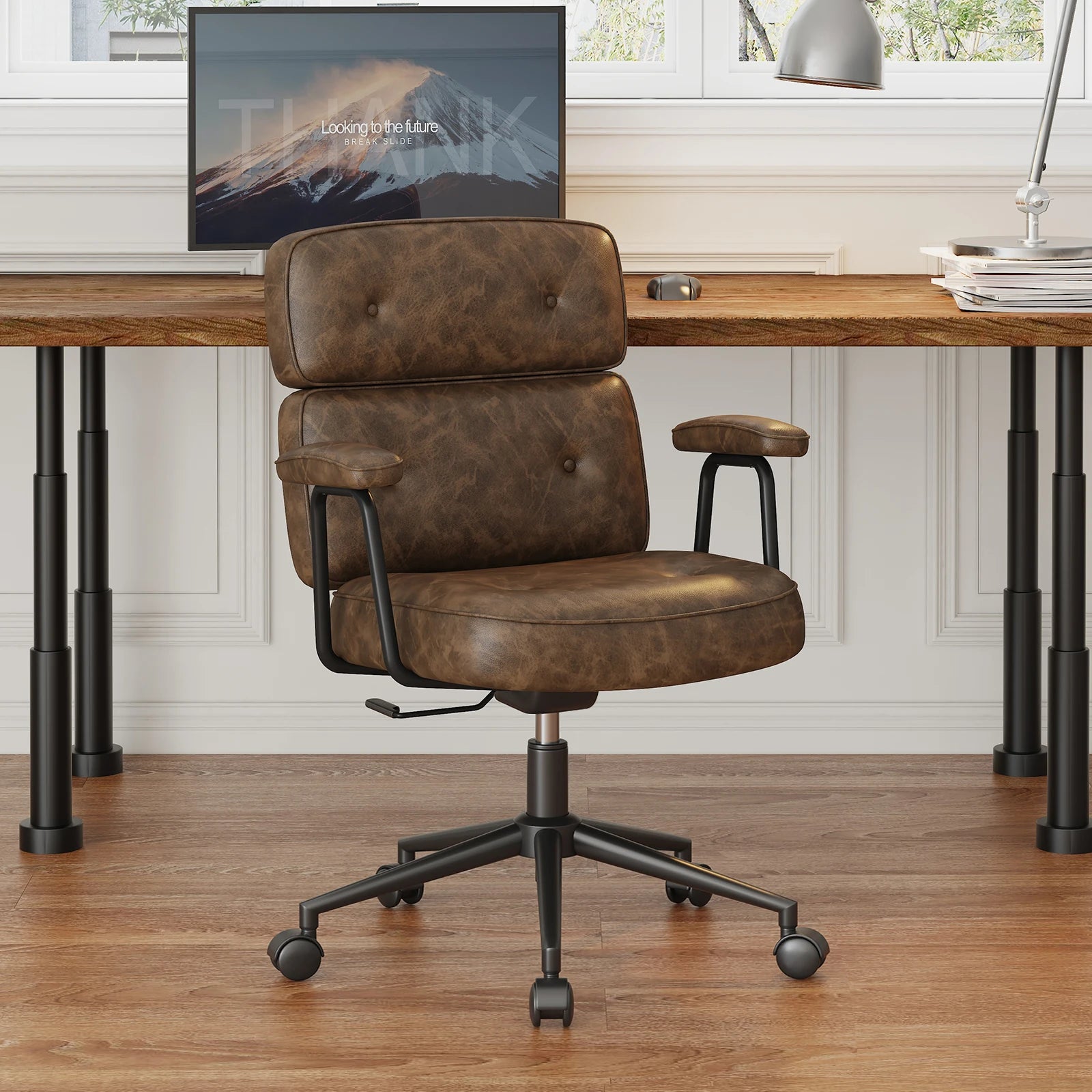 Ergonomic PU Leather Office Chair with Lumbar Support & Adjustable Height