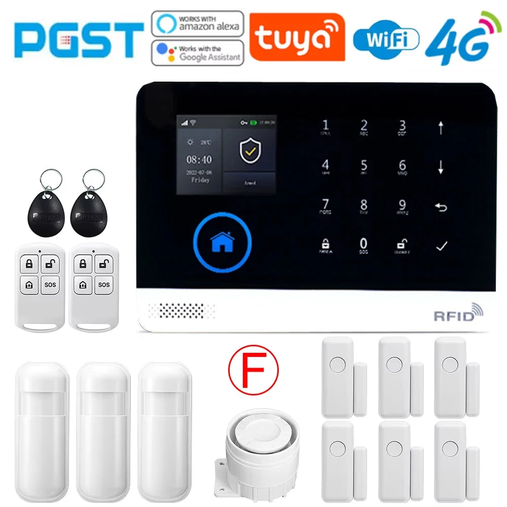 Tuya Wireless home alarm,4G smart home alarm system,WIFI,GSM,Home Security Alarm System Touch Keyboard RFID APP Wireless At hom