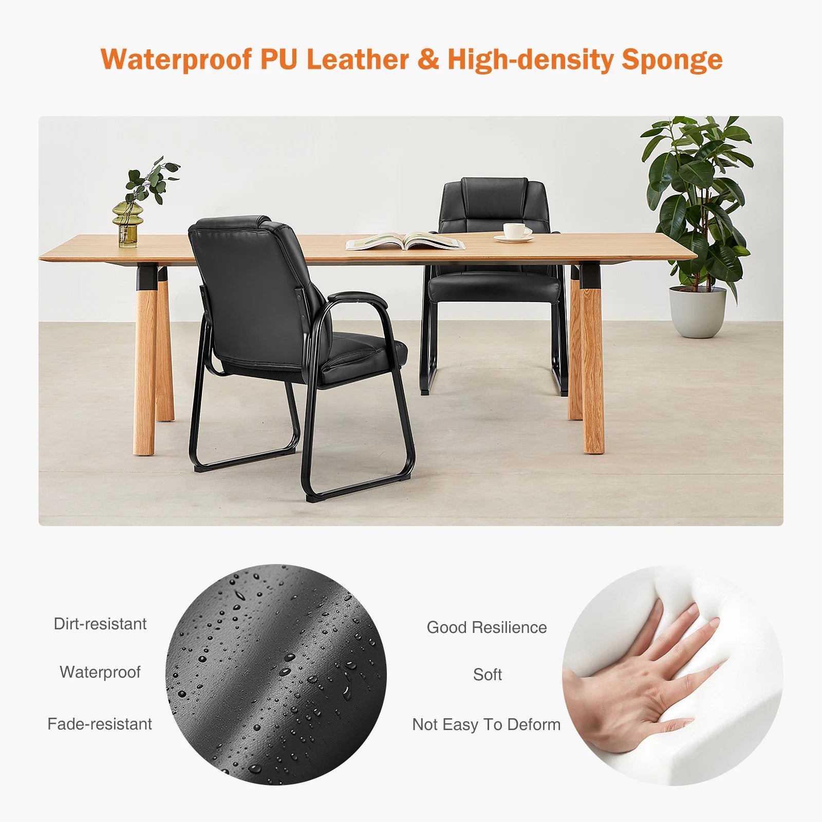 Ergonomic PU Leather Office Guest Chair with Padded Arms and Backrest