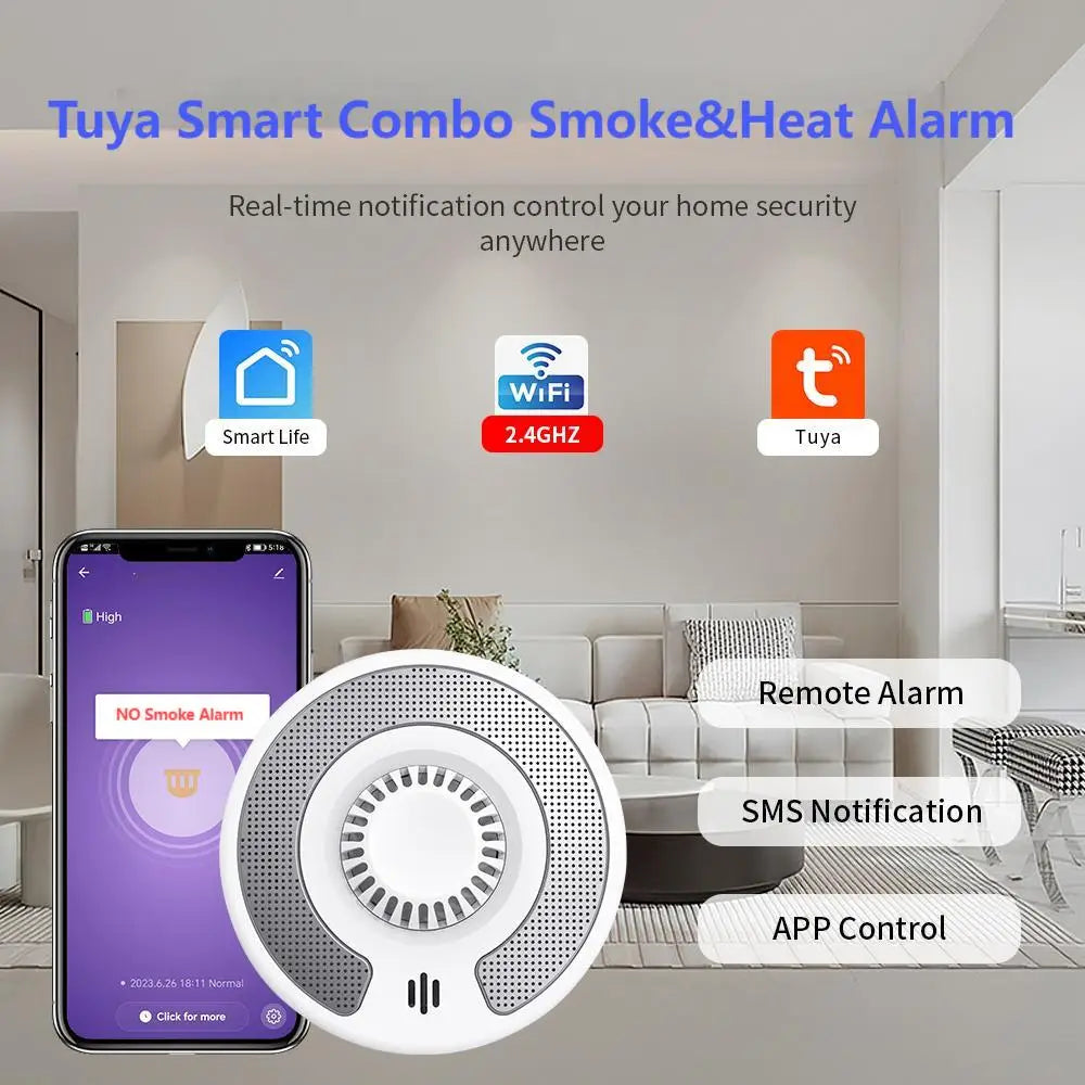Tuya Combo Smoke & Heat Detector with 10-Year Sealed Battery