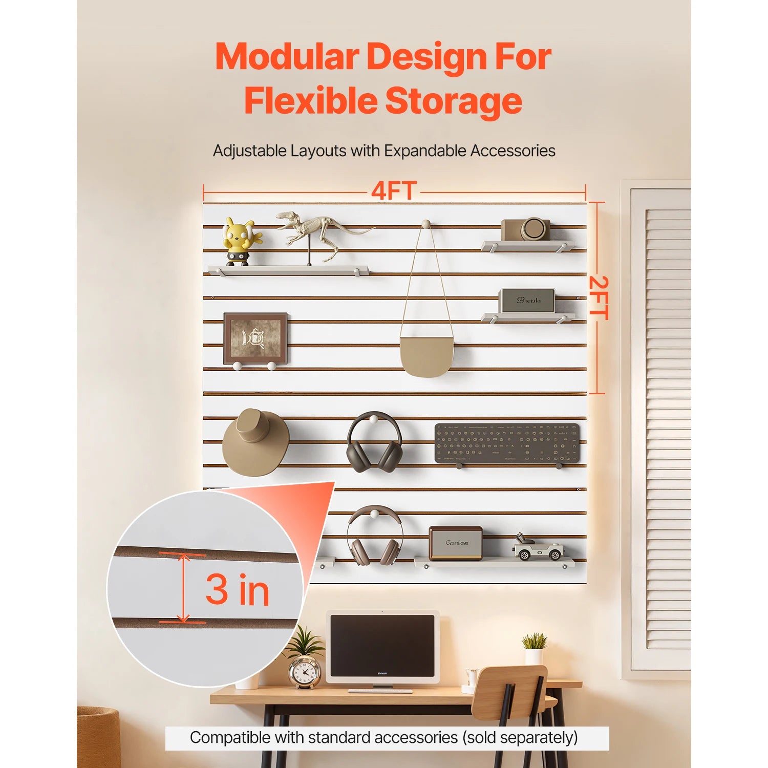 4x4 Ft Slatwall Panel MDF Modular Garage Storage Wall System